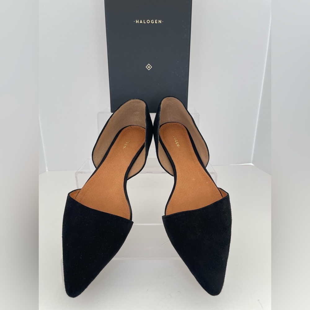 HALOGEN POINTED SUEDE FLATS BLACK SIZE 10